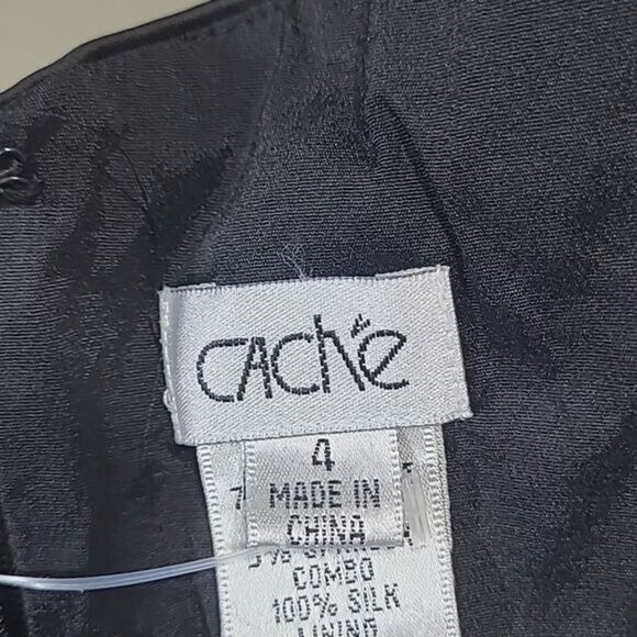 Cache Silk Halter Cocktail Dress W/ 4 Black Ruched Silk Blend Y2K LBD LN vintage - Picture 3 of 8